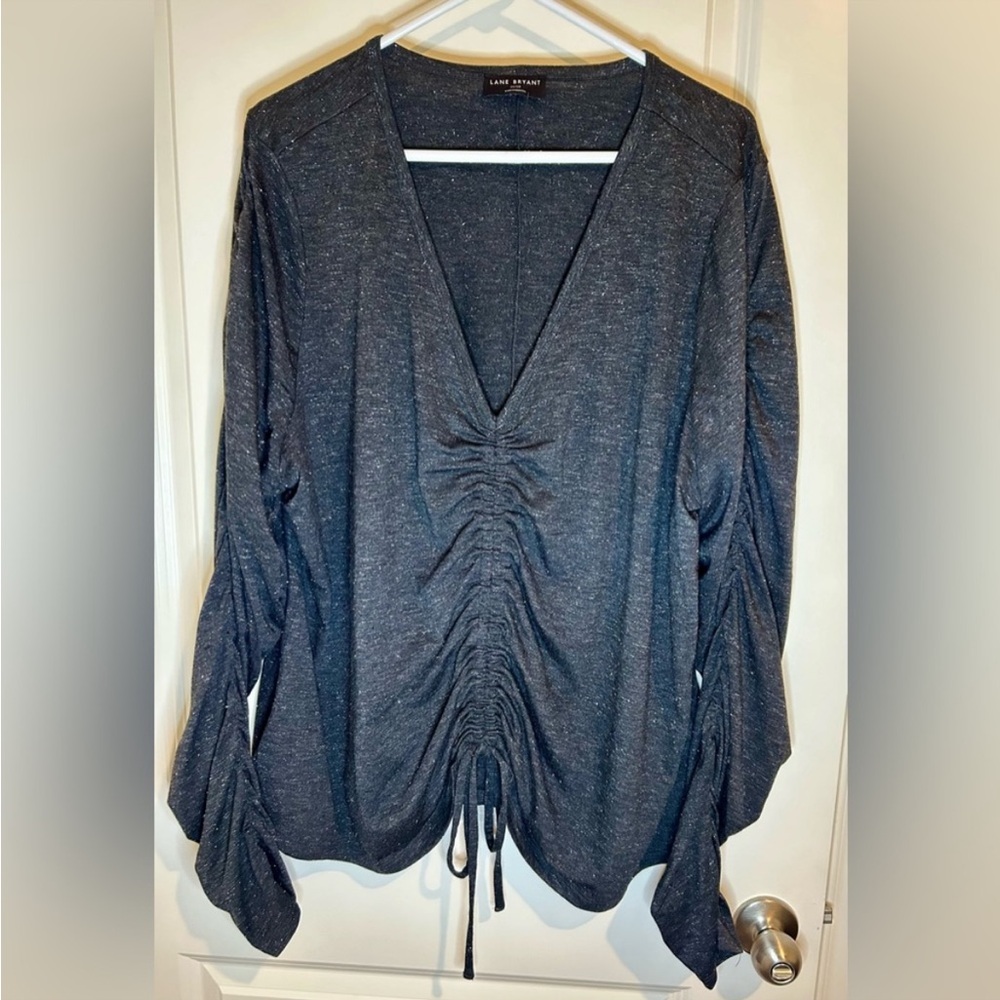 Lane Bryant black metallic long sleeved drawstring shirt size 26